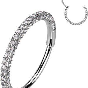 Triple Sided Micro Gem Nose Hoop Ring - Implant Grade Titanium With Sparkling CZ